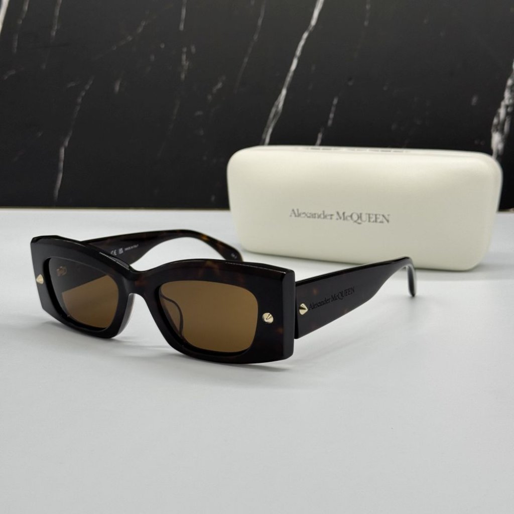 New Am0426s 002 Alexander Mcqueen Havana Square Unisex Sunglasses